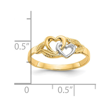 10K and White Rhodium Polished Double Heart Ring