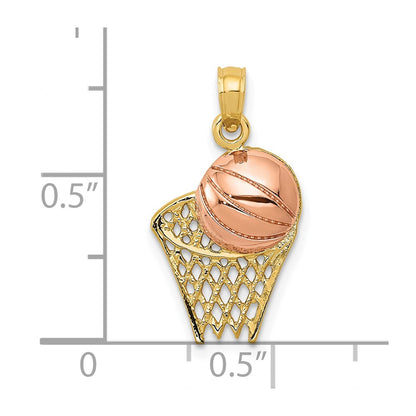 10k Two-tone Basketball Hoop with Ball Pendant