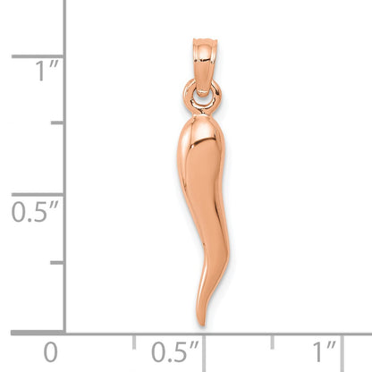 10k Rose Gold Medium Solid 3-D Italian Horn Pendant