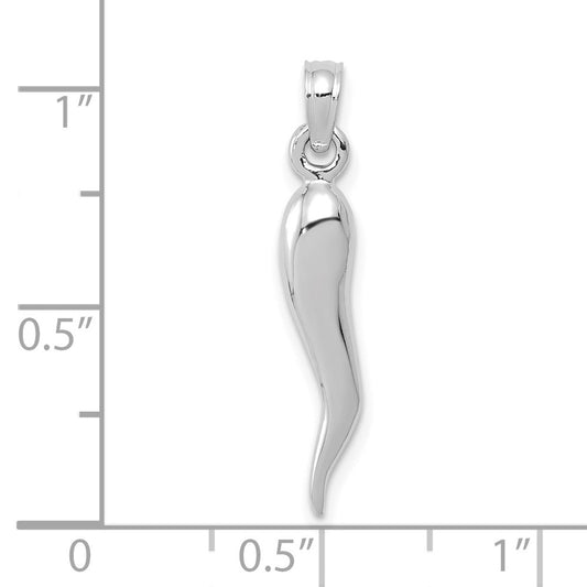 10k White Gold Medium Solid 3-D Italian Horn Pendant