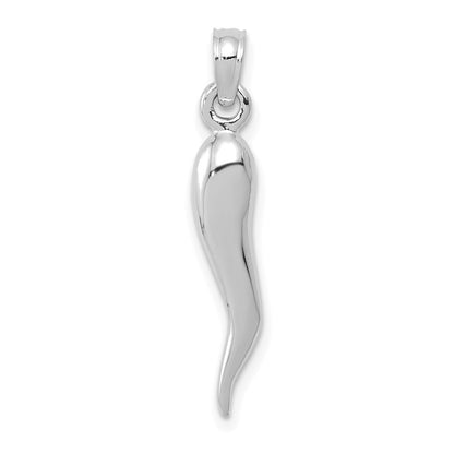 10k White Gold Medium Solid 3-D Italian Horn Pendant