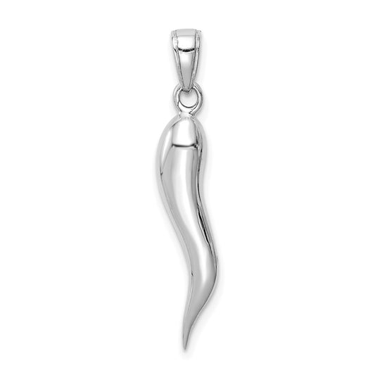 10k White Gold Large Solid 3-D Italian Horn Pendant