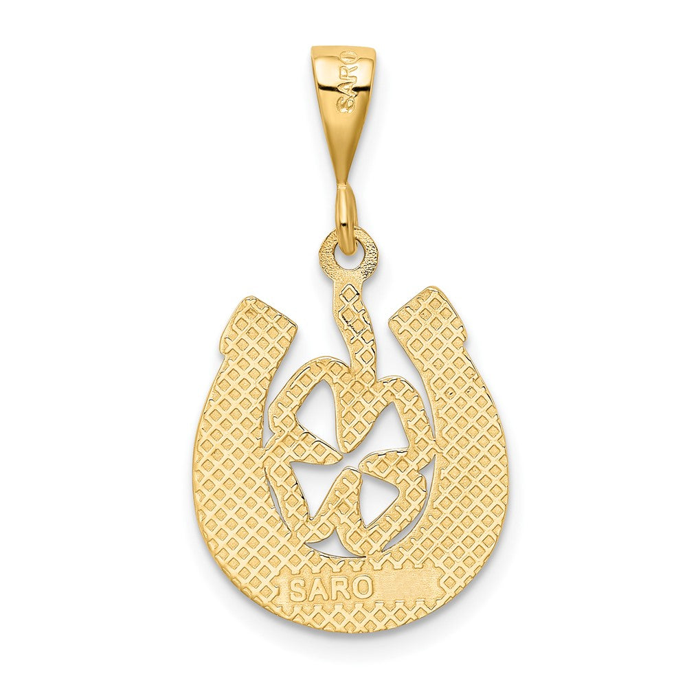 10k Good Luck Horseshoe and Clover Pendant