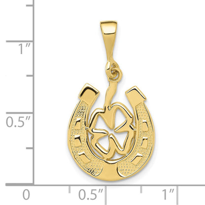 10k Good Luck Horseshoe and Clover Pendant