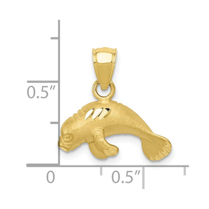 10K Satin Diamond-cut Manatee Pendant