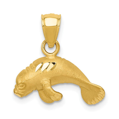 10K Satin Diamond-cut Manatee Pendant