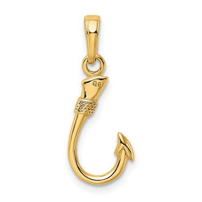 10K 3-D Fish Hook Pendant