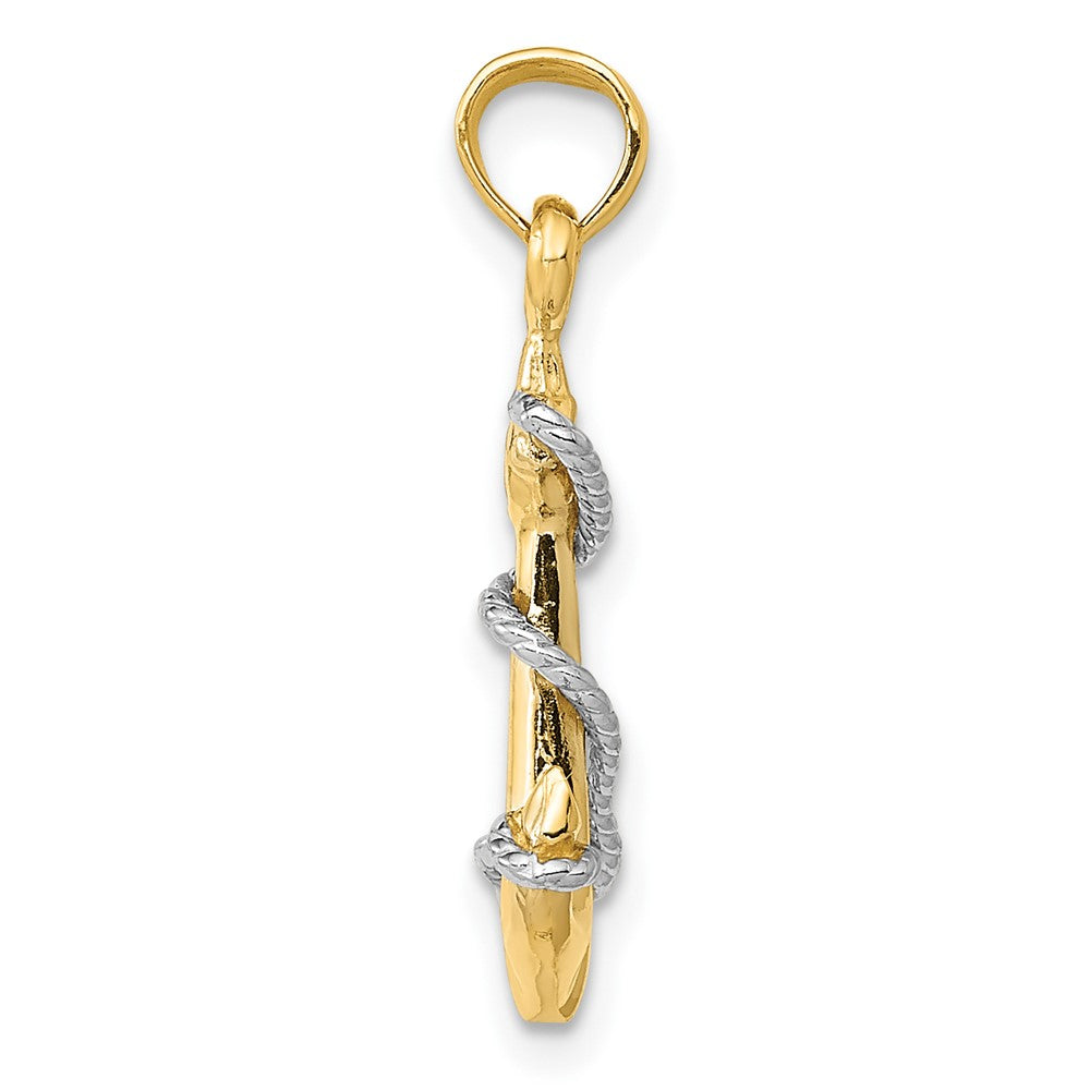 10K Two-Tone 3-D Anchor with Rope Pendant