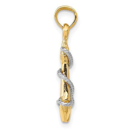 10K Two-Tone 3-D Anchor with Rope Pendant