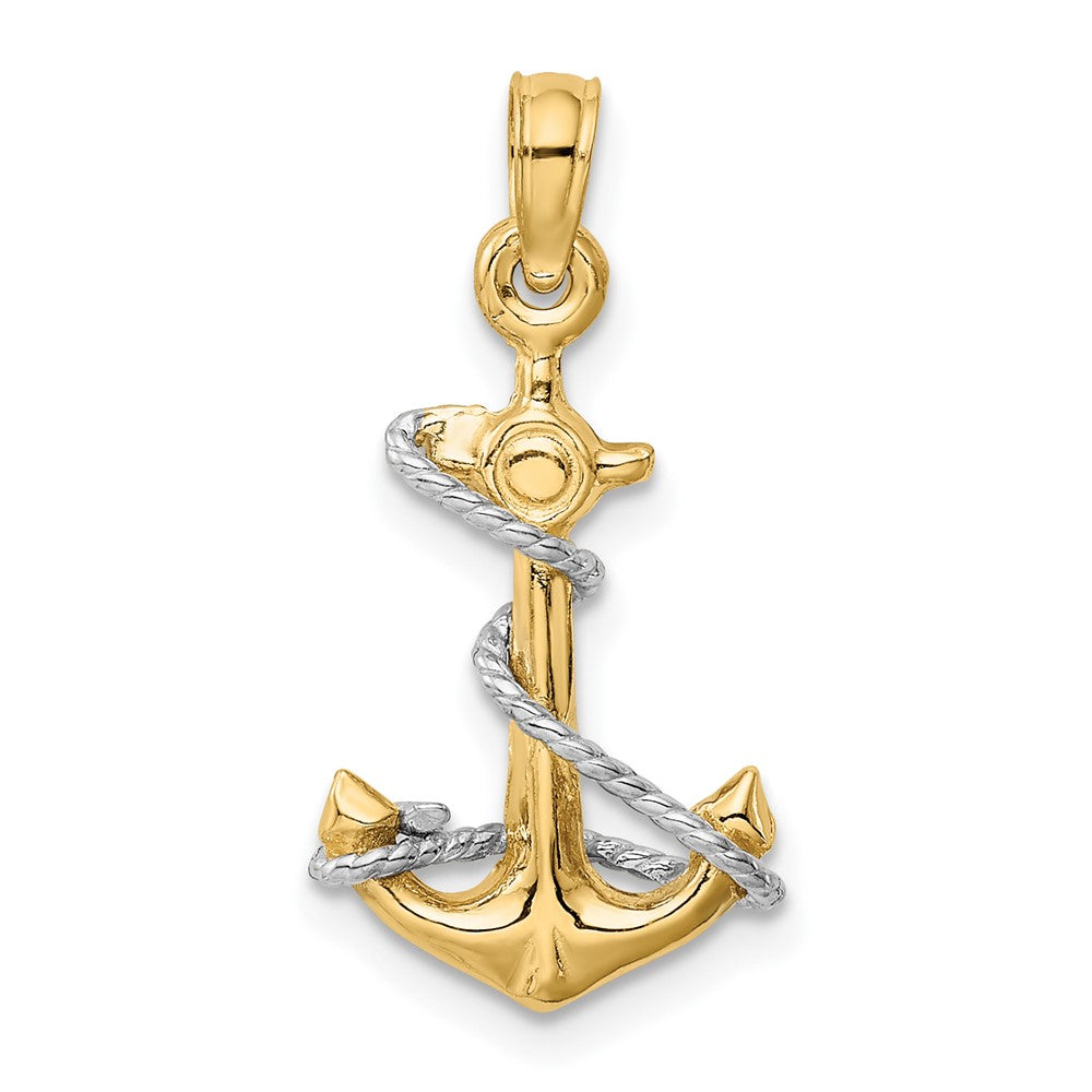 10K Two-Tone 3-D Anchor with Rope Pendant