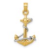 10K Two-Tone 3-D Anchor with Rope Pendant