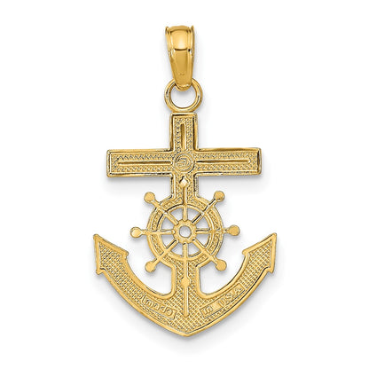 10k Mariners Cross / Anchor with Ships Wheel Pendant