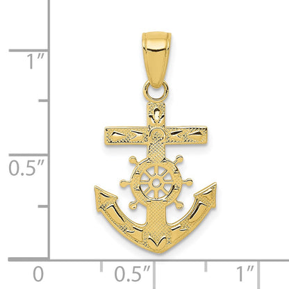 10k Mariners Cross / Anchor with Ships Wheel Pendant