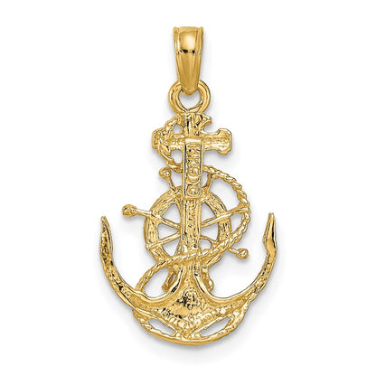 10k Small Anchor with Ships Wheel and Rope Pendant