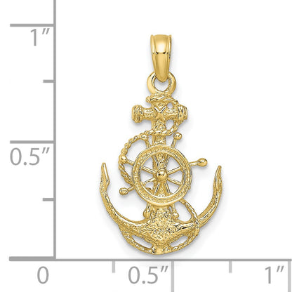 10k Small Anchor with Ships Wheel and Rope Pendant