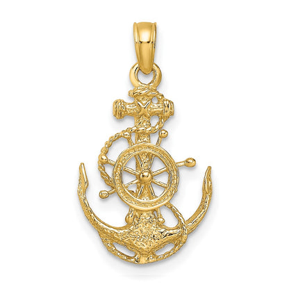 10k Small Anchor with Ships Wheel and Rope Pendant