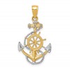 10k and White Rhodium Anchor with Ships Wheel and Rope Pendant