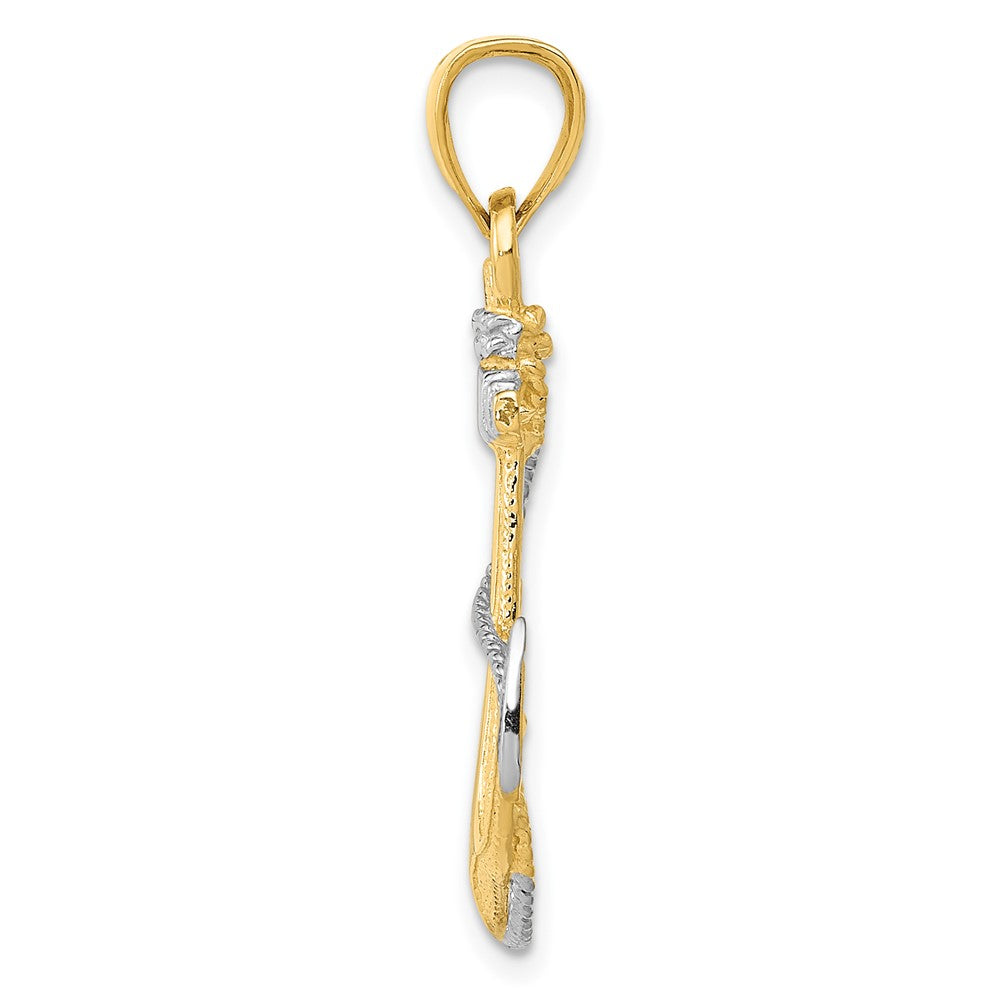 10k and White Rhodium Anchor with Rope Pendant