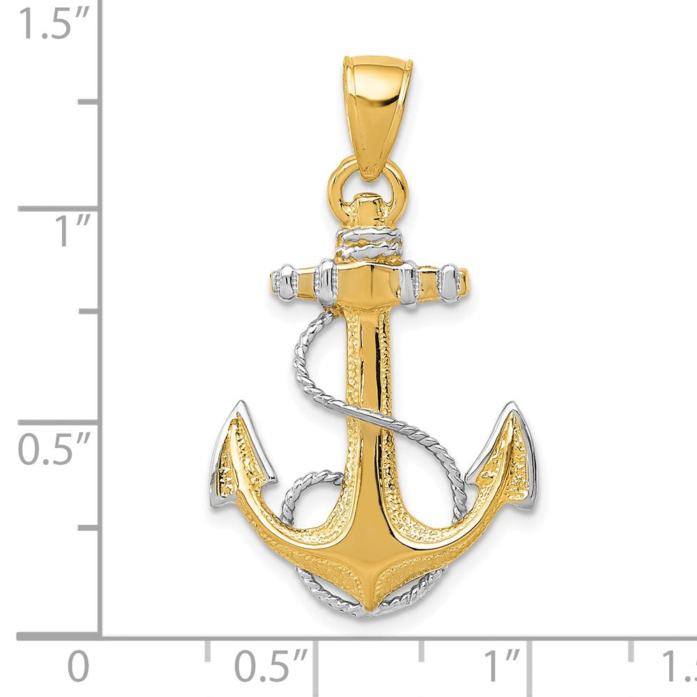 10k and White Rhodium Anchor with Rope Pendant