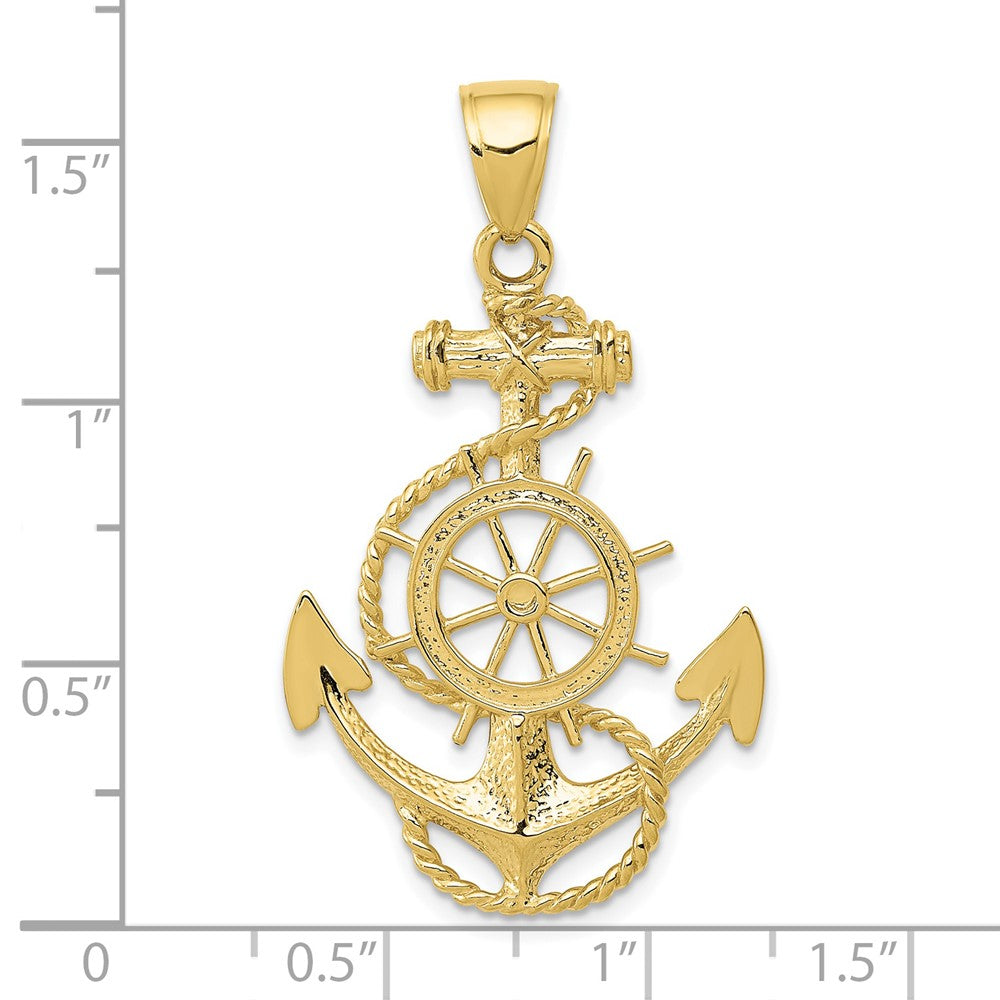10k Large Anchor with Ships Wheel and Rope Pendant