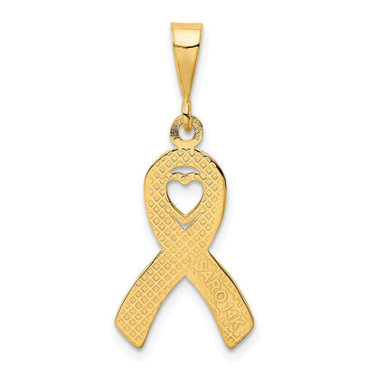10k Heart In Awareness Ribbon Pendant