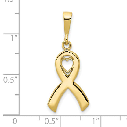 10k Heart In Awareness Ribbon Pendant