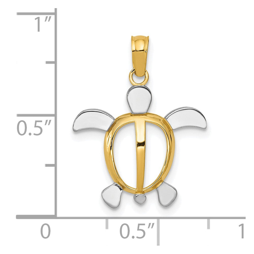 10K and White Rhodium Turtle Pendant
