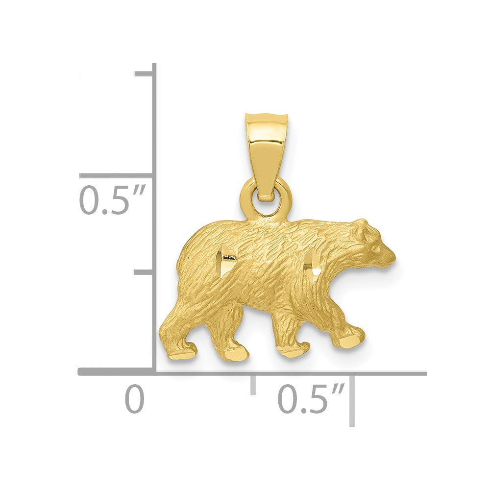 10K Satin Diamond-cut Bear Pendant