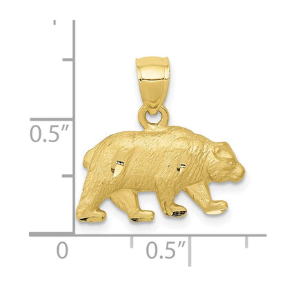 10K Satin Diamond-cut Bear Pendant