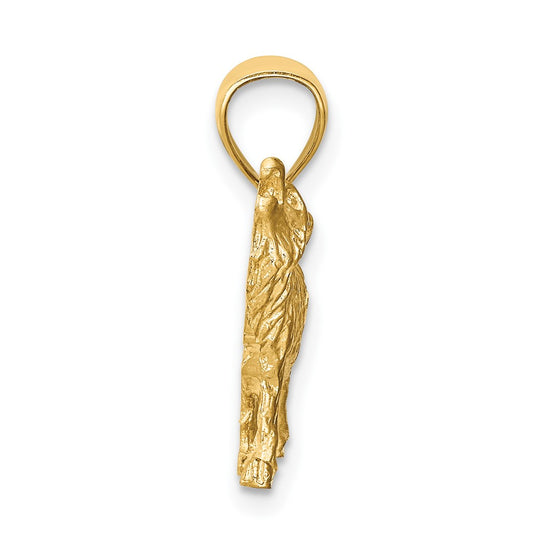 10K Satin Diamond-cut Wolf Pendant