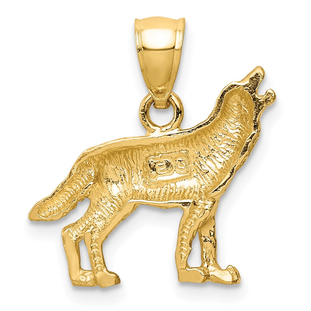 10K Satin Diamond-cut Wolf Pendant