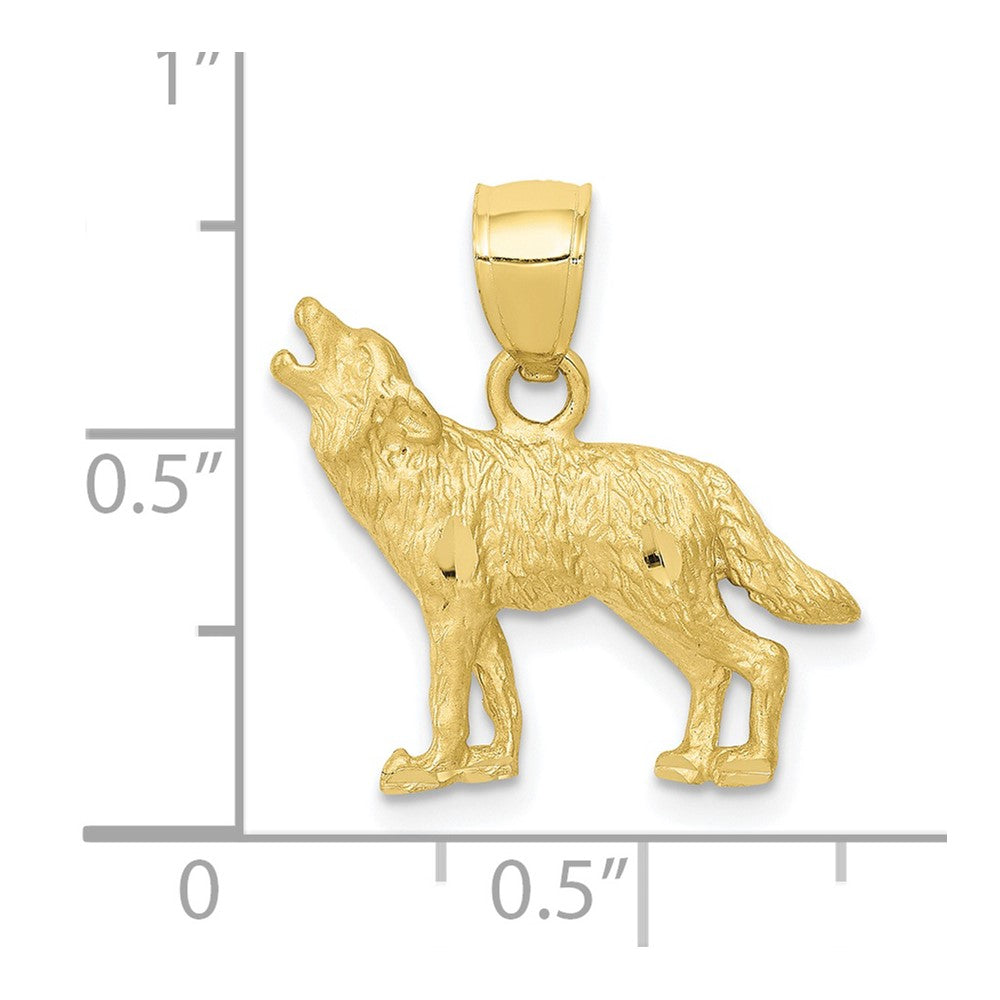 10K Satin Diamond-cut Wolf Pendant