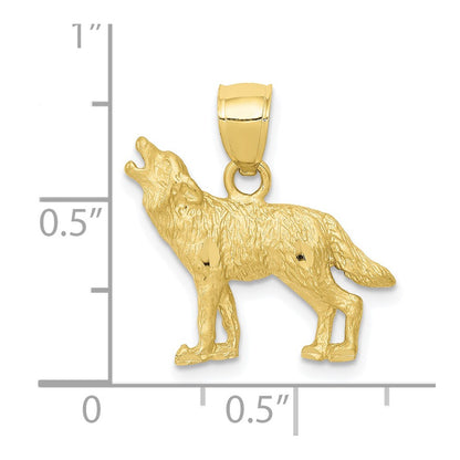 10K Satin Diamond-cut Wolf Pendant