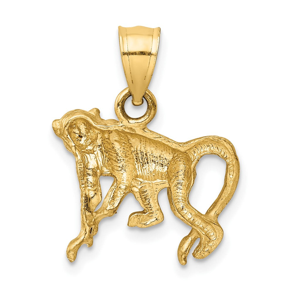 10K Satin Diamond-cut Monkey Pendant