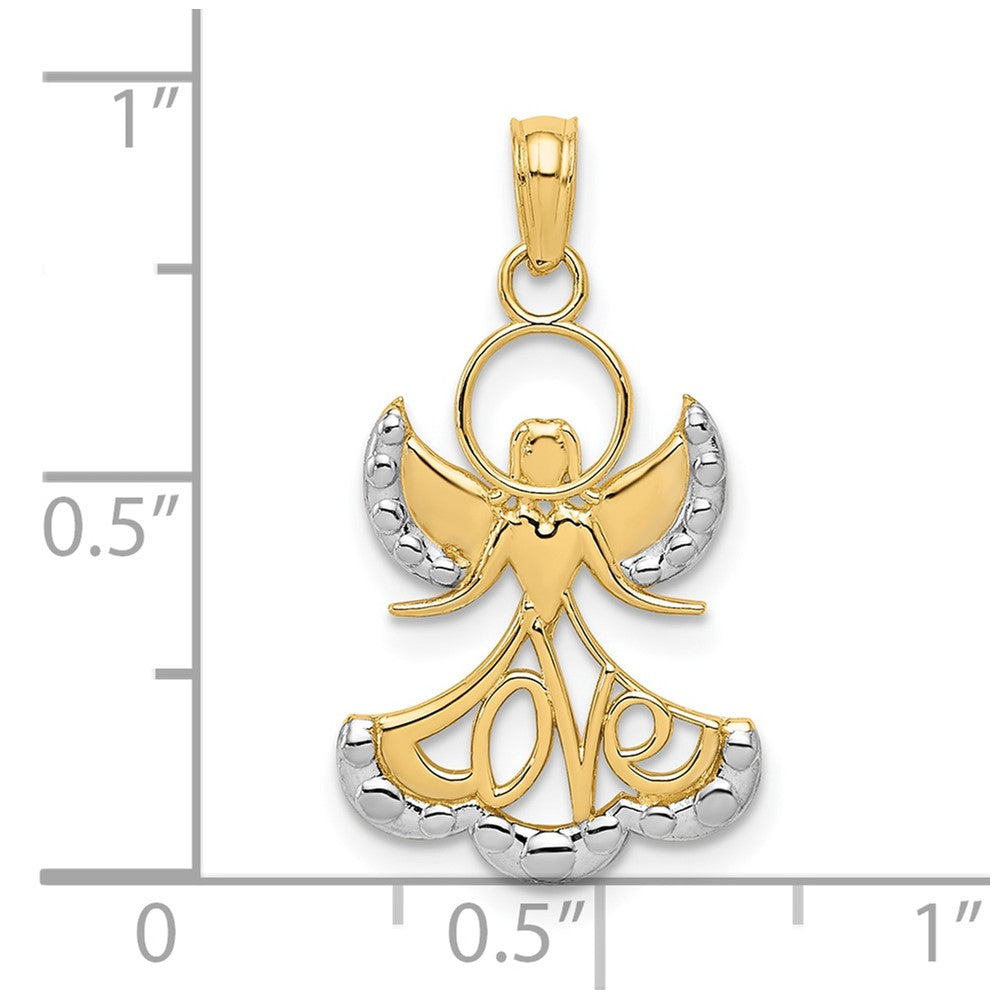 10k and White Rhodium LOVE Skirt Angel Pendant