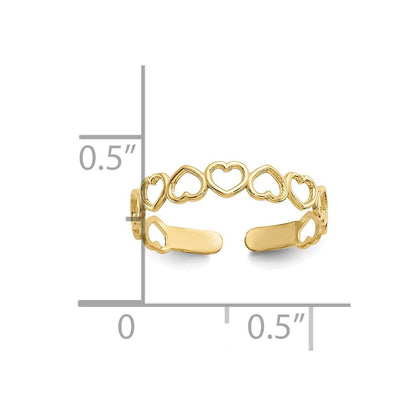 10k Polished Cut-out Hearts Toe Ring