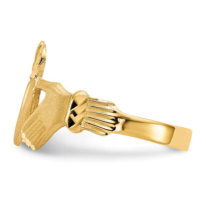 10k Polished and Satin Diamond-cut Mens Claddagh Ring