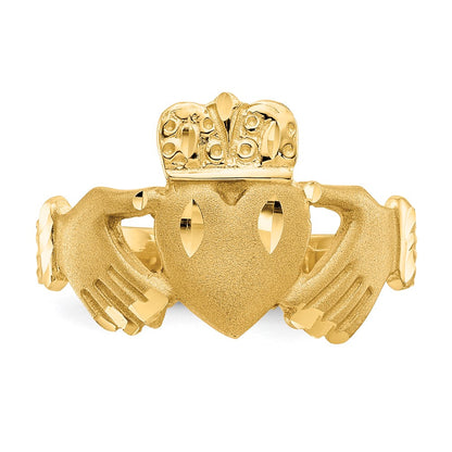 10k Polished and Satin Diamond-cut Mens Claddagh Ring