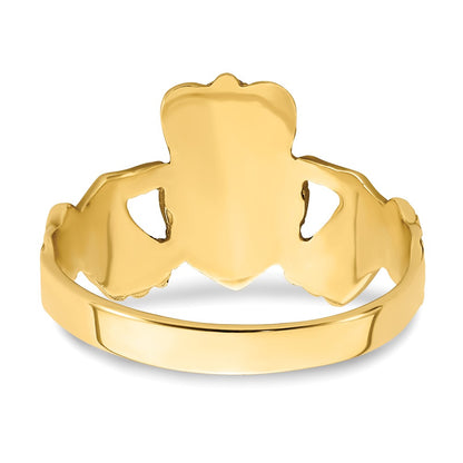 10k Polished and Satin Diamond-cut Mens Claddagh Ring