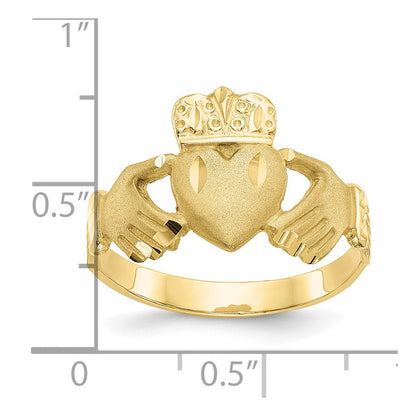 10k Polished and Satin Diamond-cut Mens Claddagh Ring