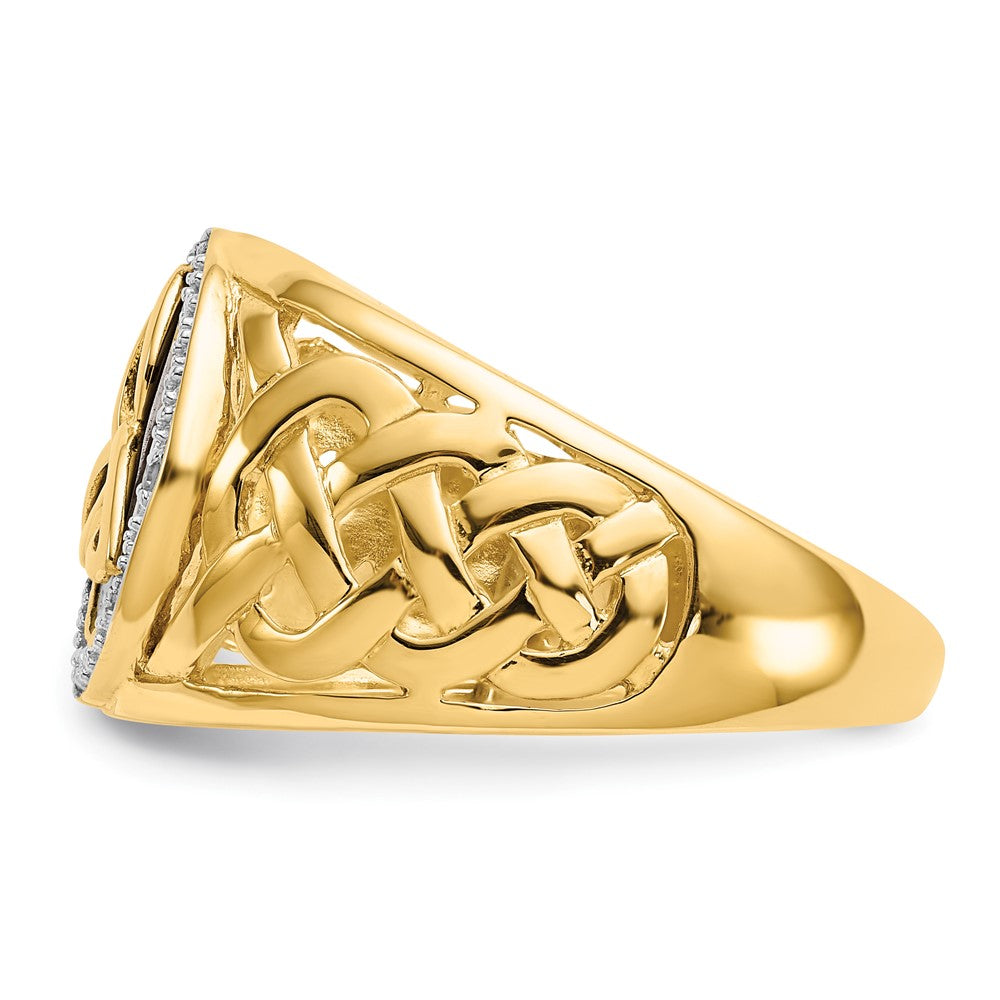 10K and White Rhodium Onyx and Diamond Mens Trinity Knot Ring