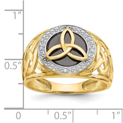 10K and White Rhodium Onyx and Diamond Mens Trinity Knot Ring