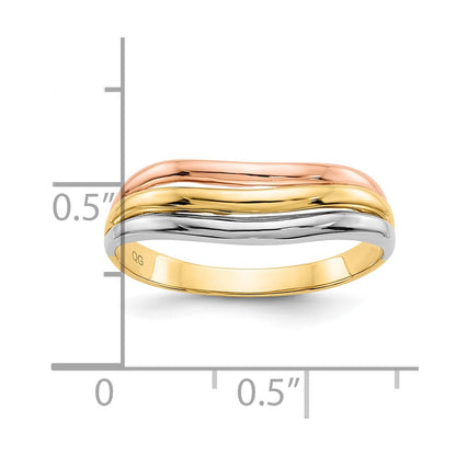 10K Tri-Color Wave Band Ring