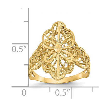 10K Diamond-Cut Floral Filigree Ring