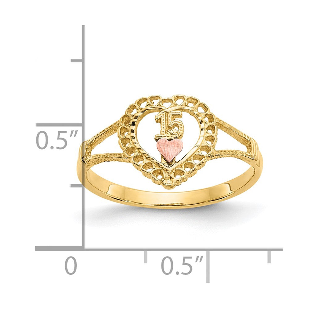 10K Two-tone 15 Heart Ring