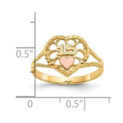 10K Two-tone Diamond-Cut 15 Heart Ring