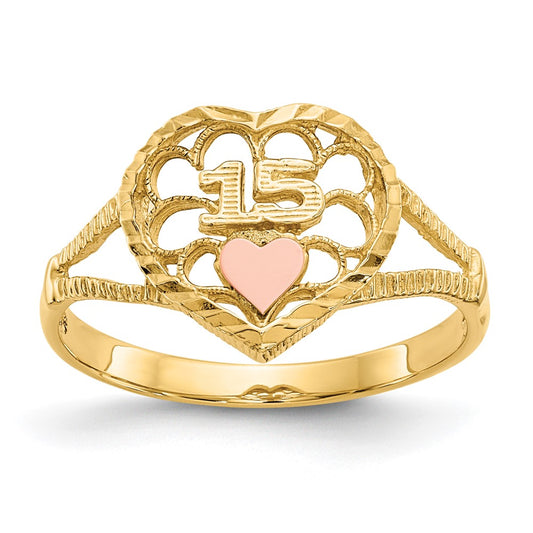 10K Two-tone Diamond-Cut 15 Heart Ring