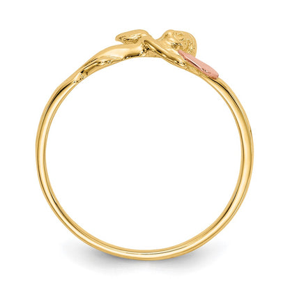 10K Two-tone Angel and Satin Heart Ring