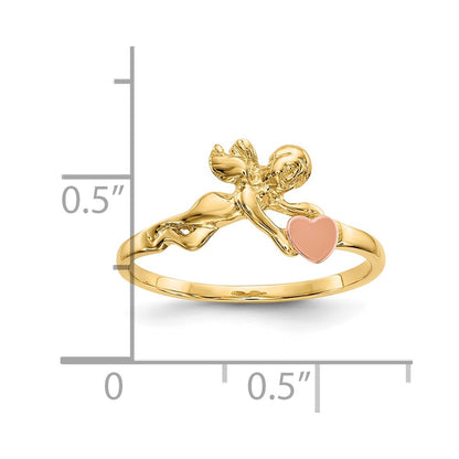 10K Two-tone Angel and Satin Heart Ring