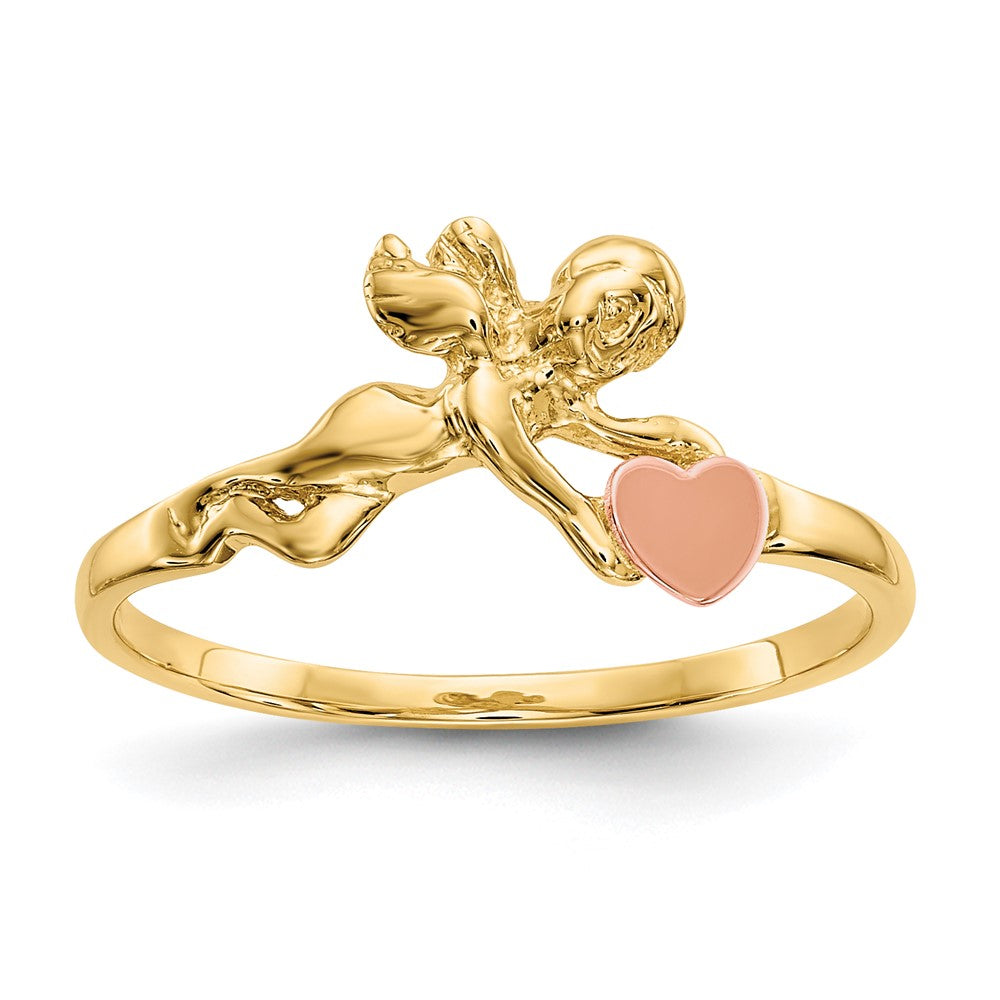 10K Two-tone Angel and Satin Heart Ring